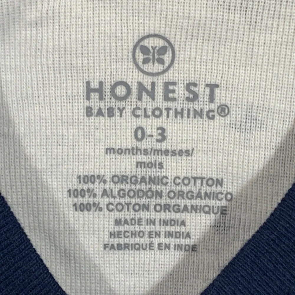 Honest Baby Organic Cotton Kimono Long Sleeve Bodysuit 0-3M‎ White Navy Stars